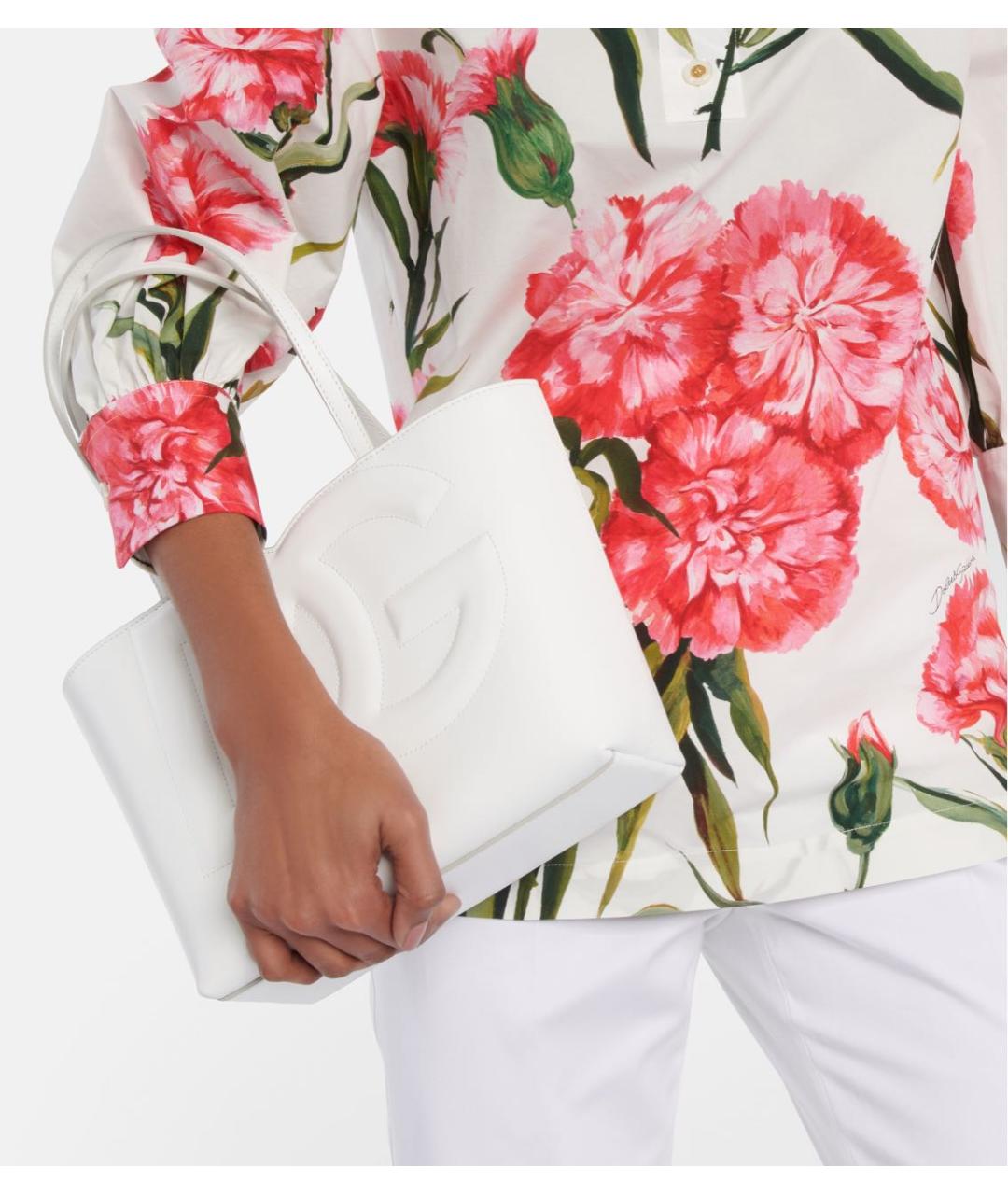 DOLCE&GABBANA Белая кожаная сумка тоут, фото 6