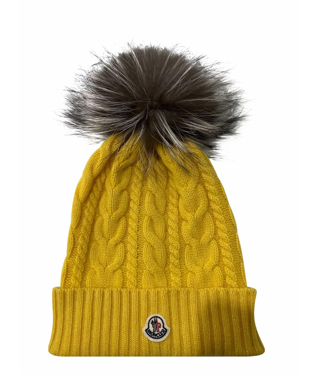 MONCLER Желтая шерстяная шапка, фото 1