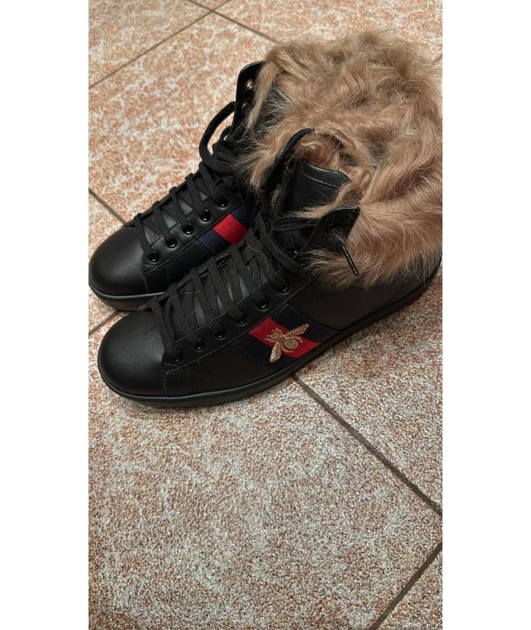 GUCCI Черные кожаные высокие кроссовки / кеды, фото 3