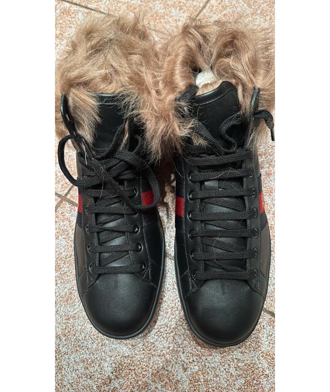 GUCCI Черные кожаные высокие кроссовки / кеды, фото 2