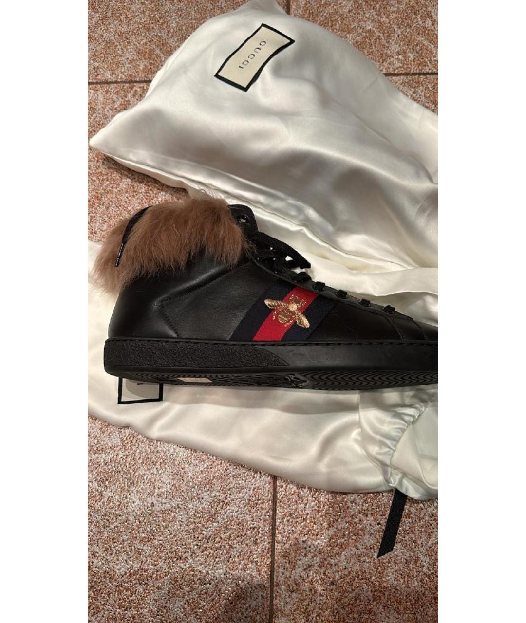 GUCCI Черные кожаные высокие кроссовки / кеды, фото 7