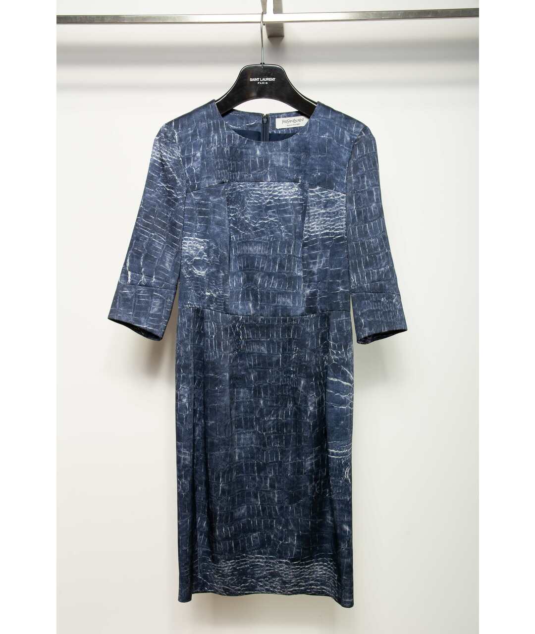 SAINT LAURENT Синее шелковое платье, фото 4
