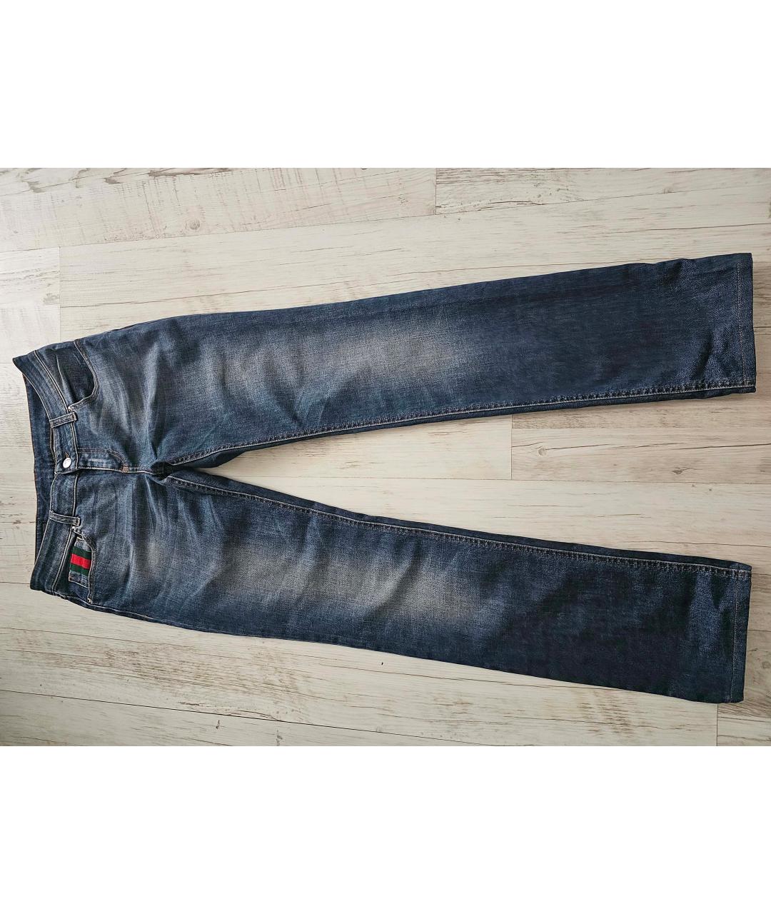 GUCCI Синие хлопко-эластановые прямые джинсы, фото 4