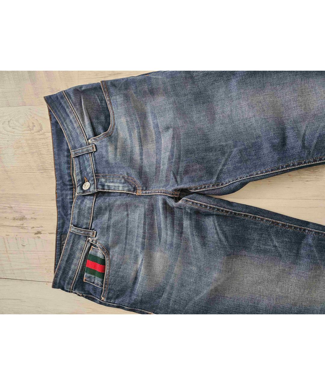 GUCCI Синие хлопко-эластановые прямые джинсы, фото 2