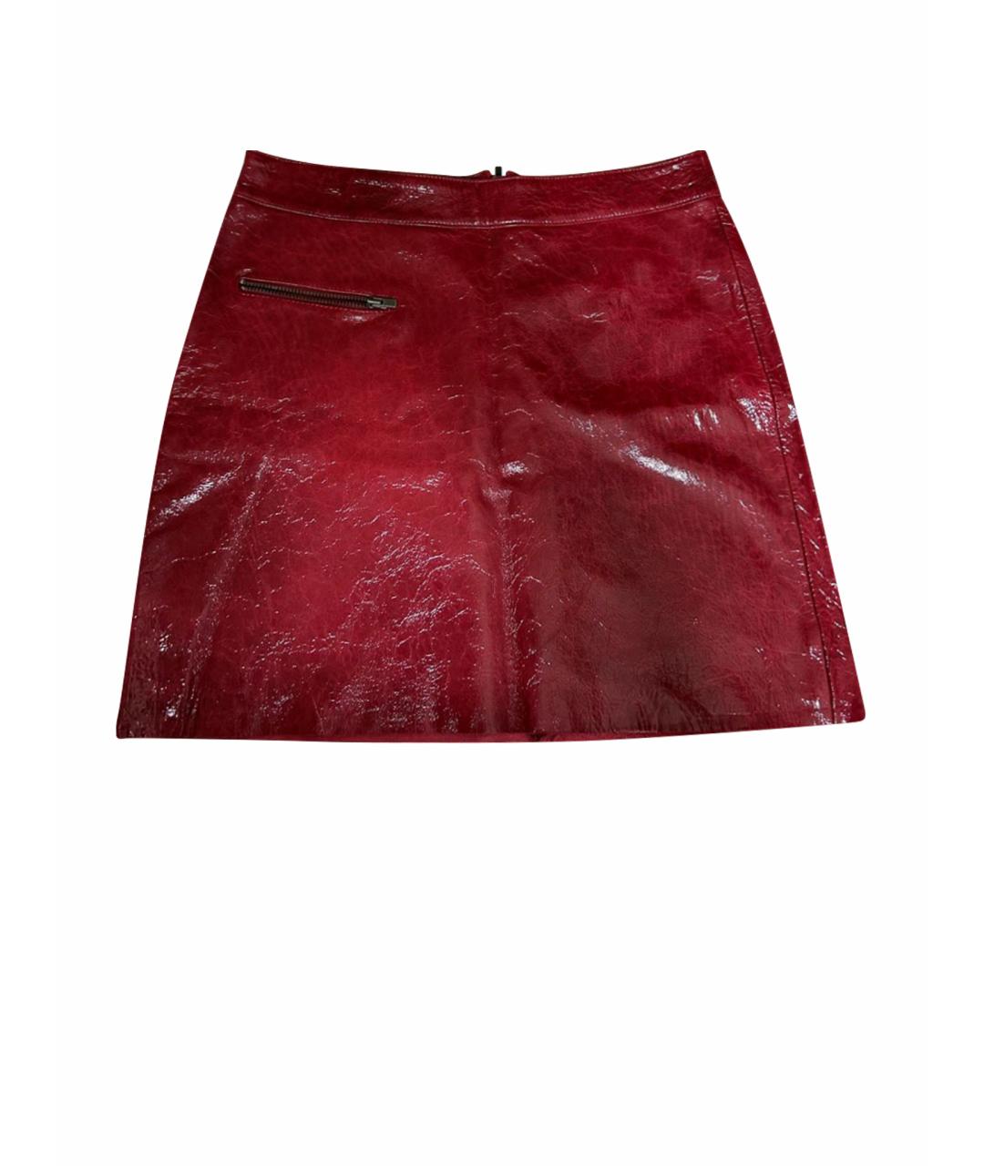 BONPOINT Бордовая кожаная юбка мини, фото 1