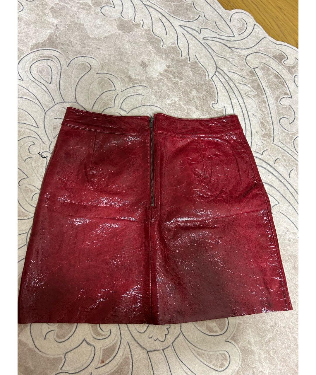BONPOINT Бордовая кожаная юбка мини, фото 2