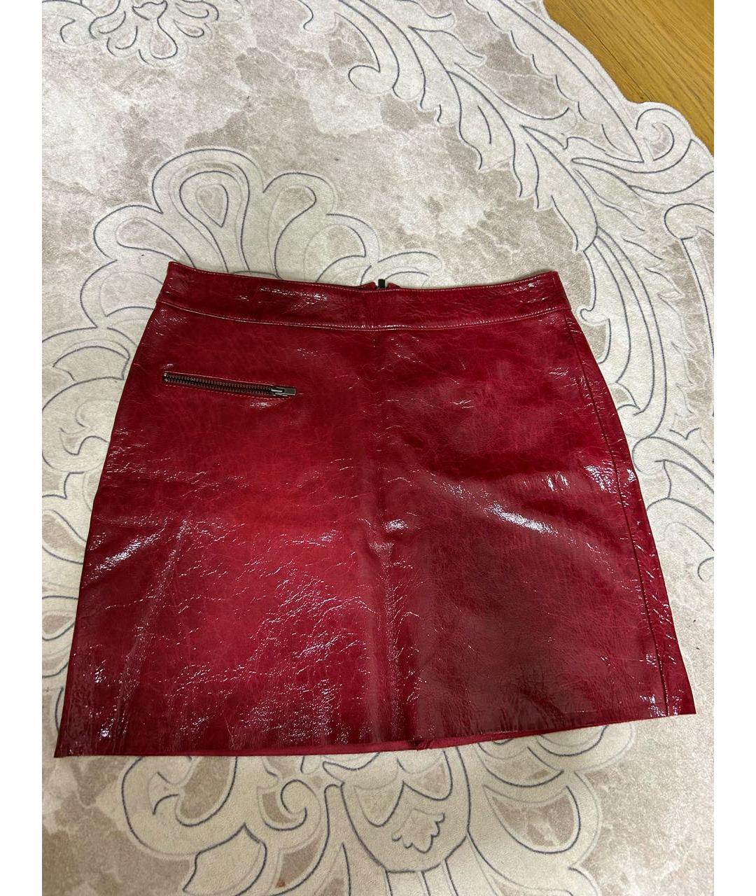 BONPOINT Бордовая кожаная юбка мини, фото 5