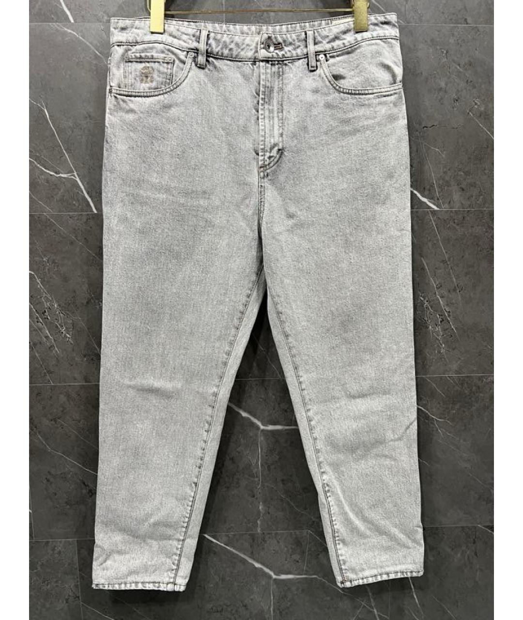 BRUNELLO CUCINELLI Серые хлопковые прямые джинсы, фото 8
