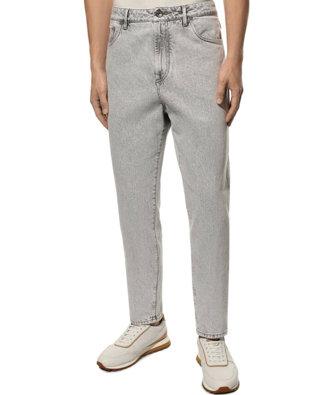 BRUNELLO CUCINELLI Серые хлопковые прямые джинсы, фото 2