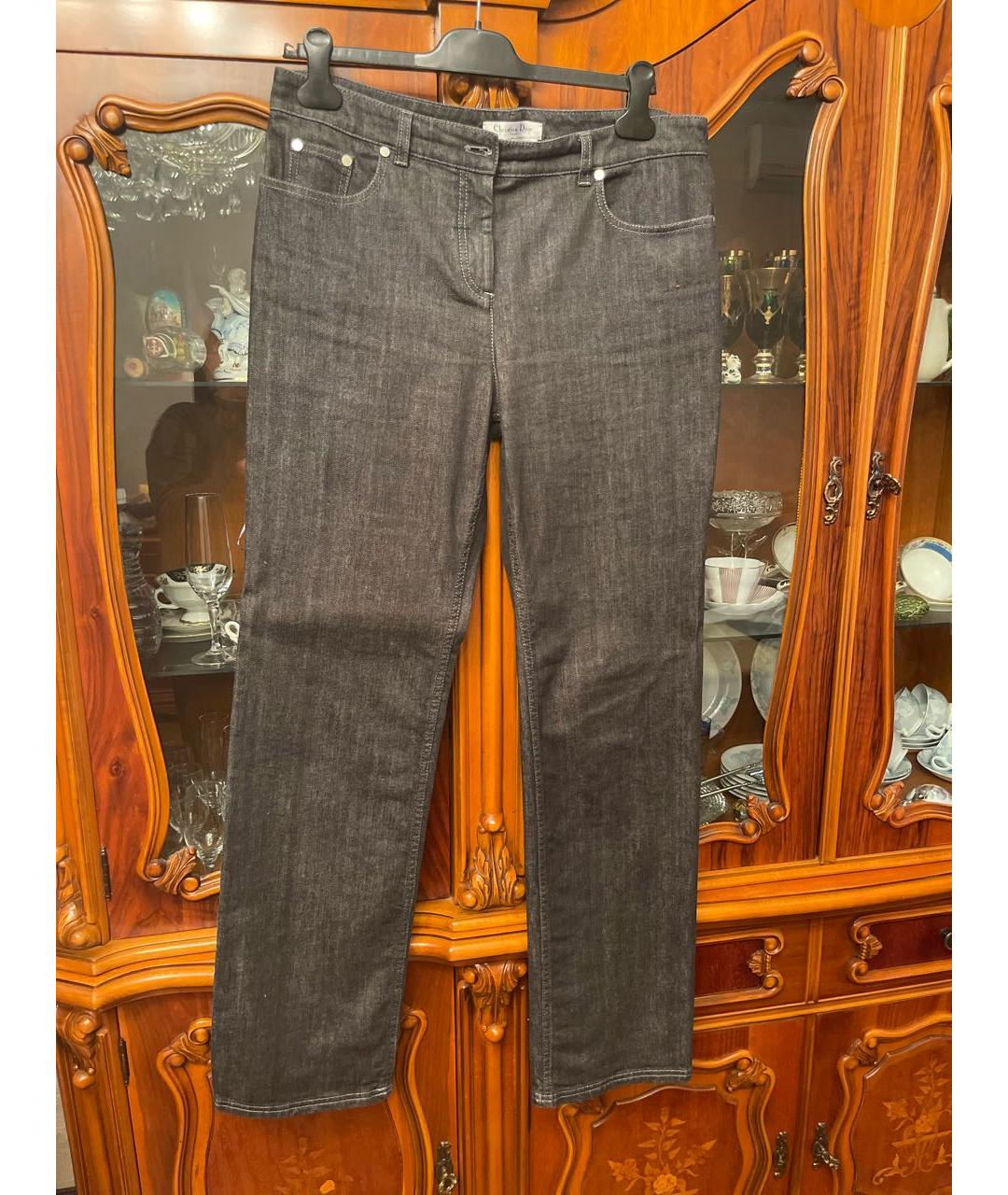 CHRISTIAN DIOR Серые хлопко-эластановые прямые джинсы, фото 7