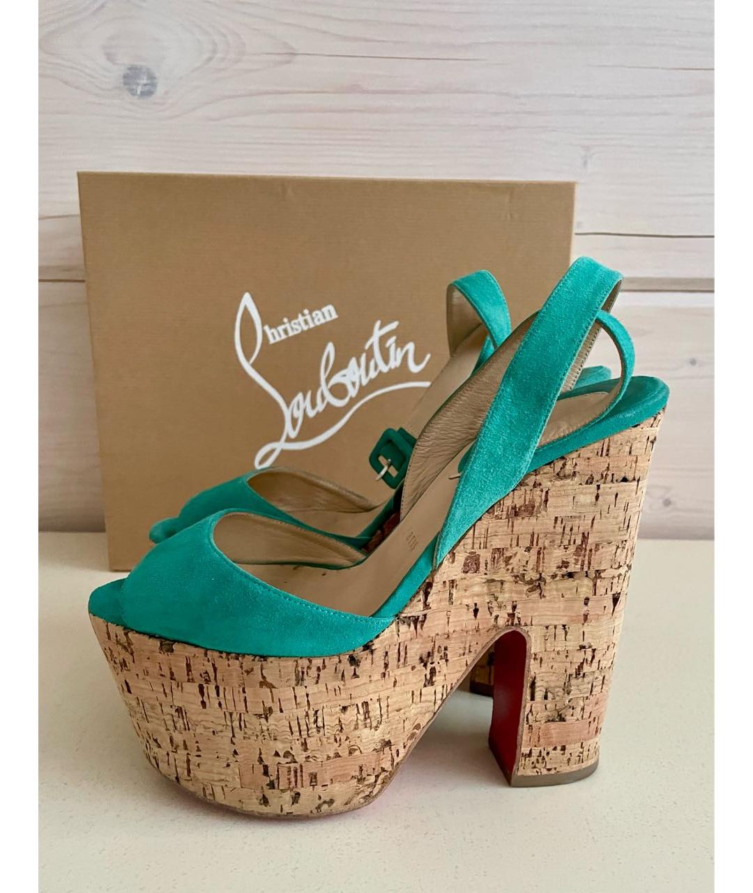 CHRISTIAN LOUBOUTIN Бирюзовые замшевые босоножки, фото 5