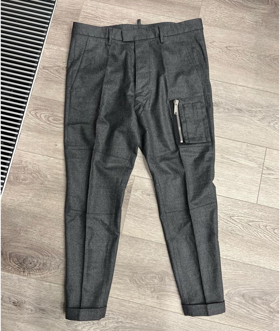 DSQUARED2 Серые шерстяные повседневные брюки, фото 9