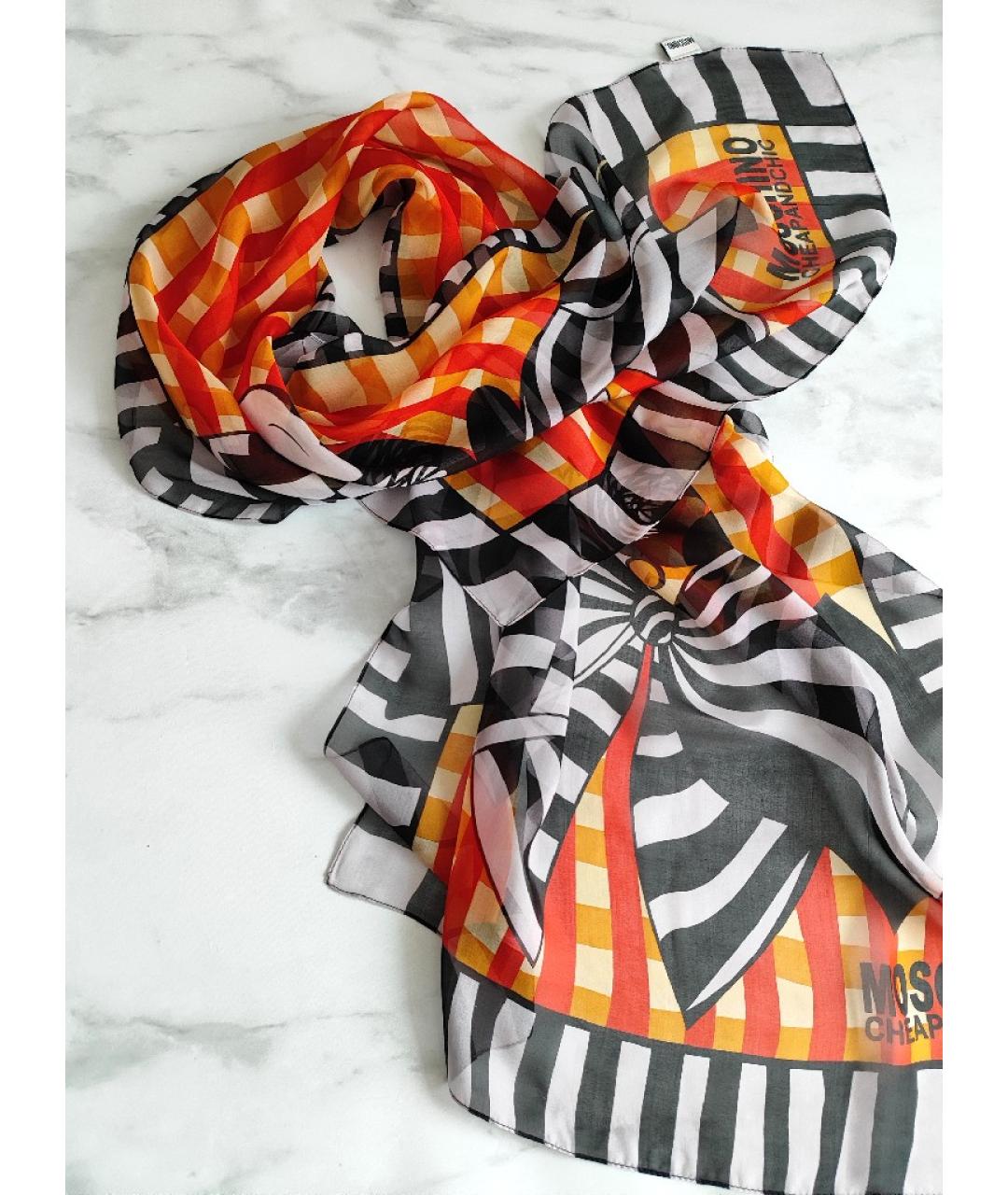 MOSCHINO Оранжевый шелковый шарф, фото 5