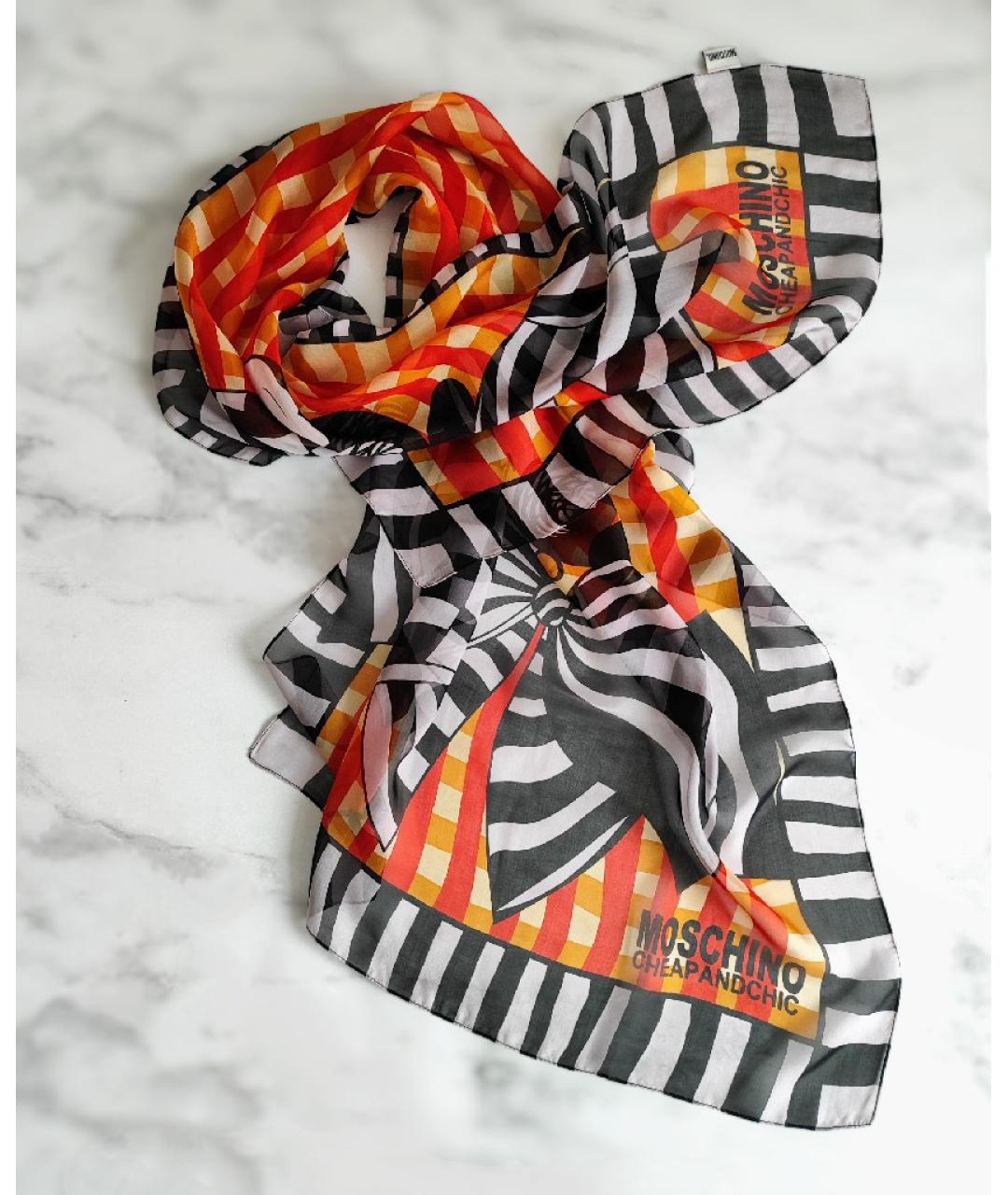 MOSCHINO Оранжевый шелковый шарф, фото 6
