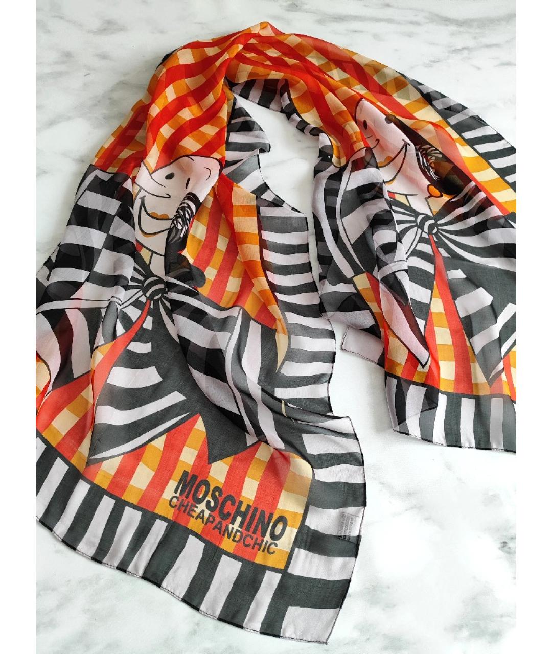 MOSCHINO Оранжевый шелковый шарф, фото 4