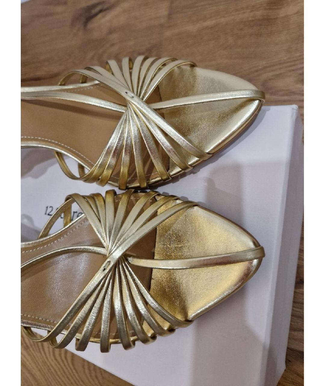 12 STOREEZ Золотые кожаные босоножки, фото 5