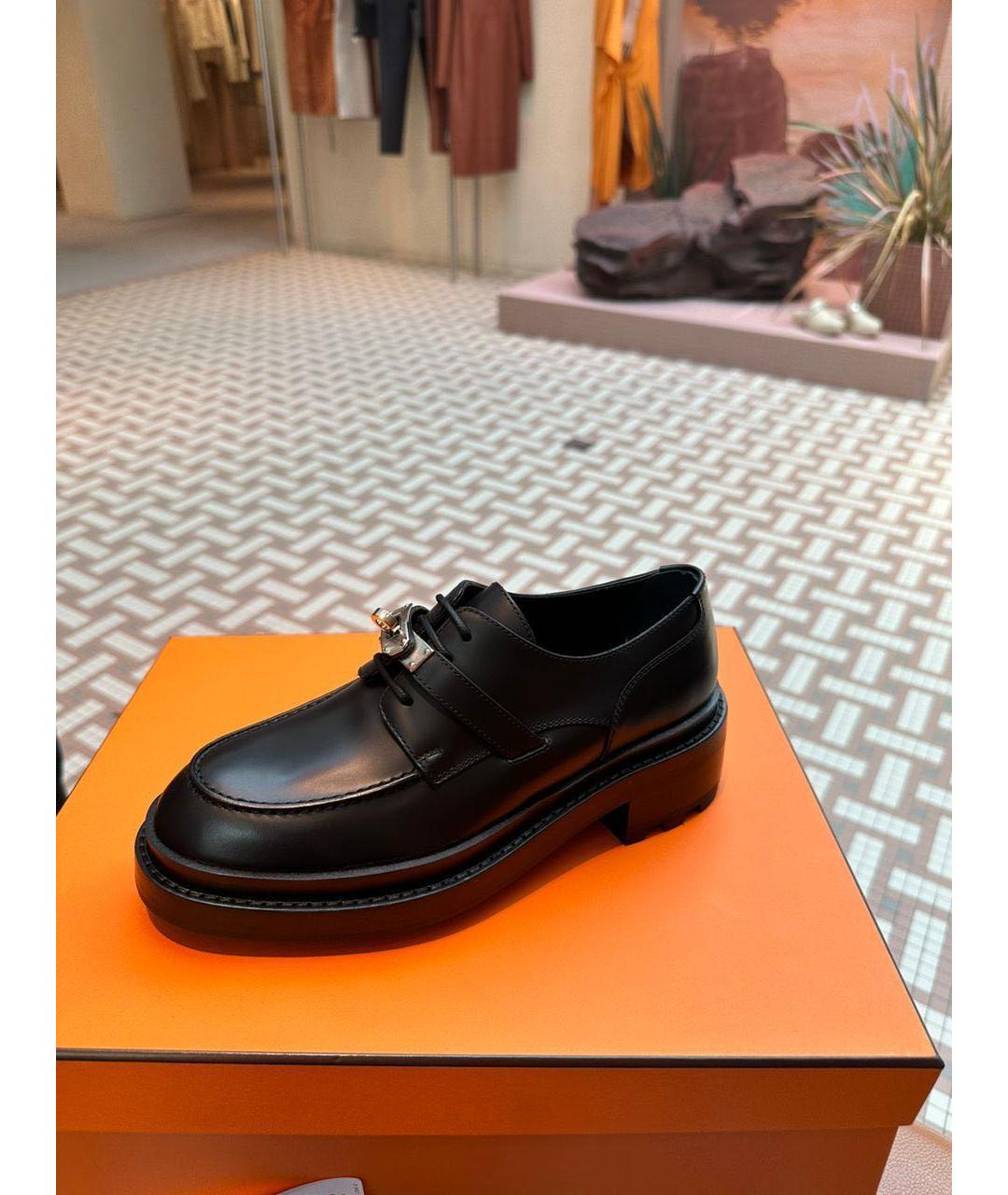 HERMES Черные кожаные лоферы, фото 4