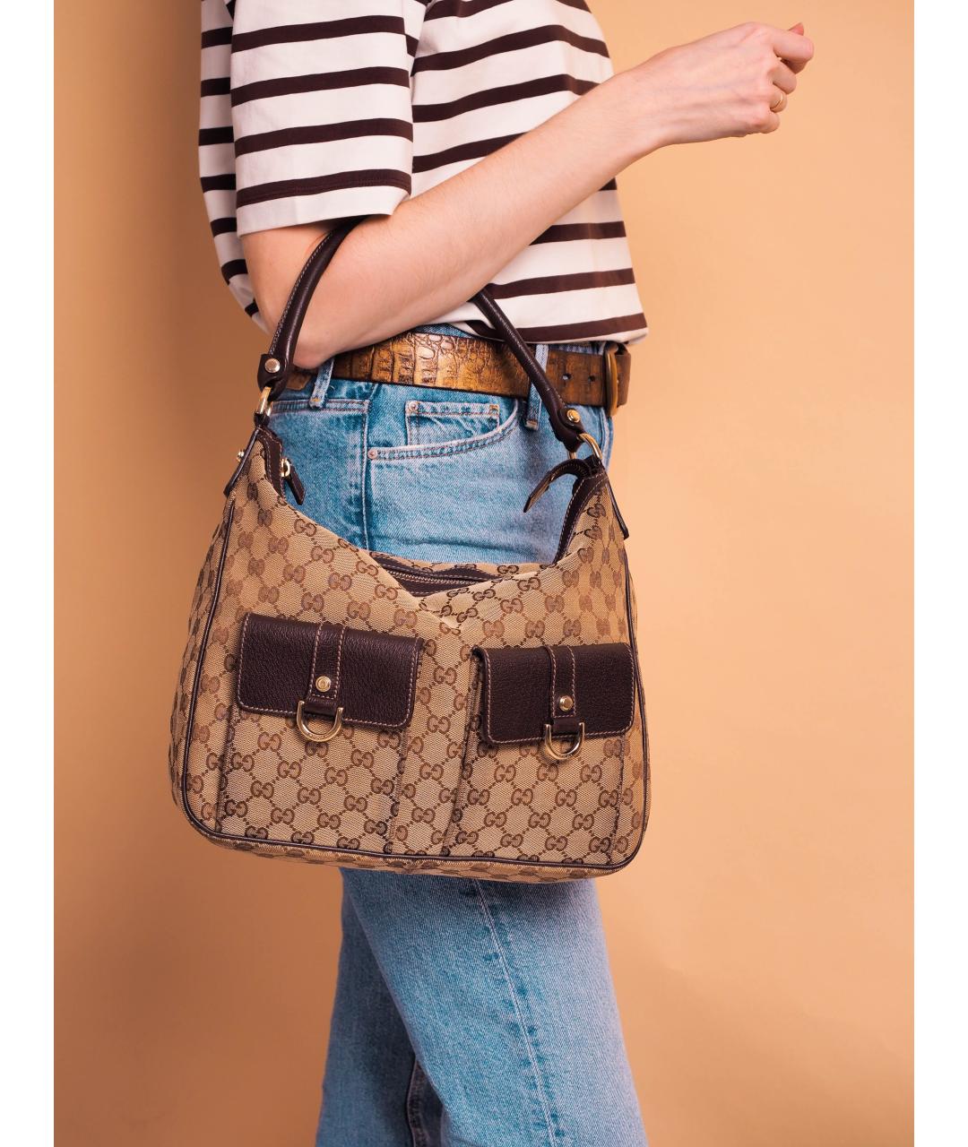 GUCCI Бежевая тканевая сумка с короткими ручками, фото 3