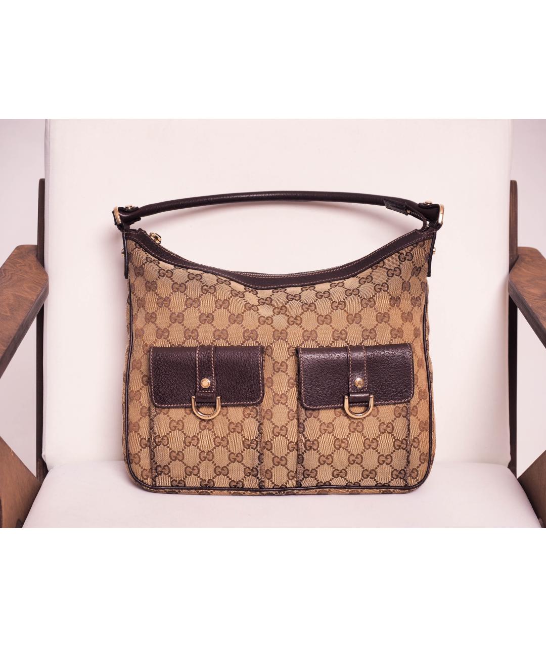 GUCCI Бежевая тканевая сумка с короткими ручками, фото 10