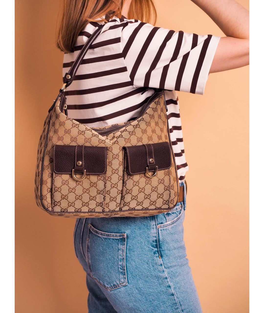 GUCCI Бежевая тканевая сумка с короткими ручками, фото 2