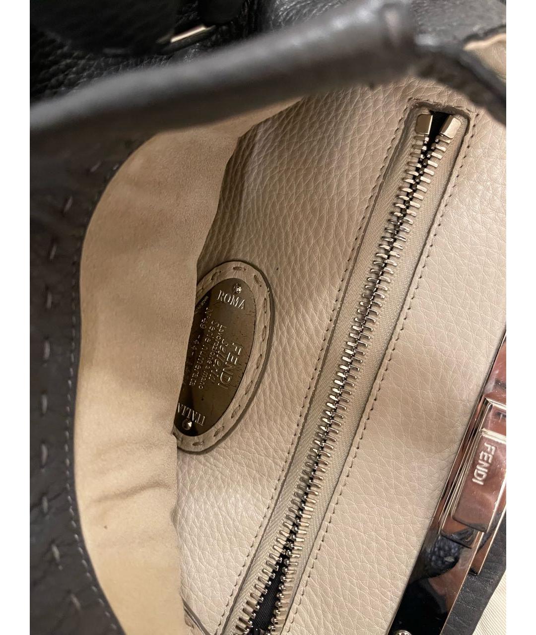 FENDI Антрацитовая кожаная сумка с короткими ручками, фото 4