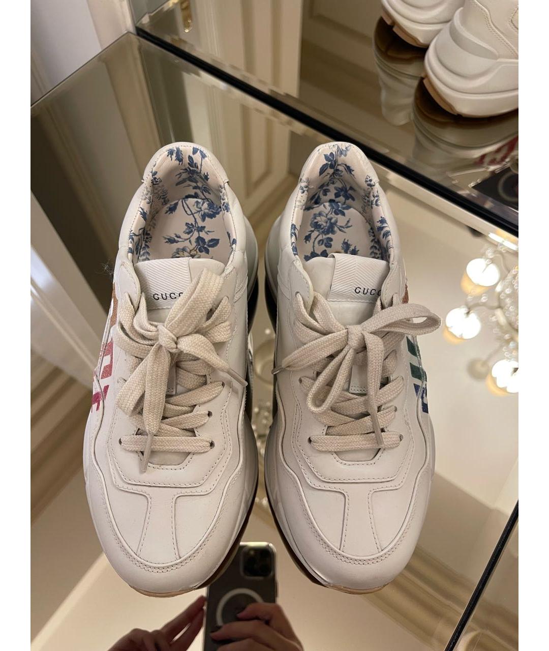 GUCCI Бежевые кожаные кроссовки, фото 2