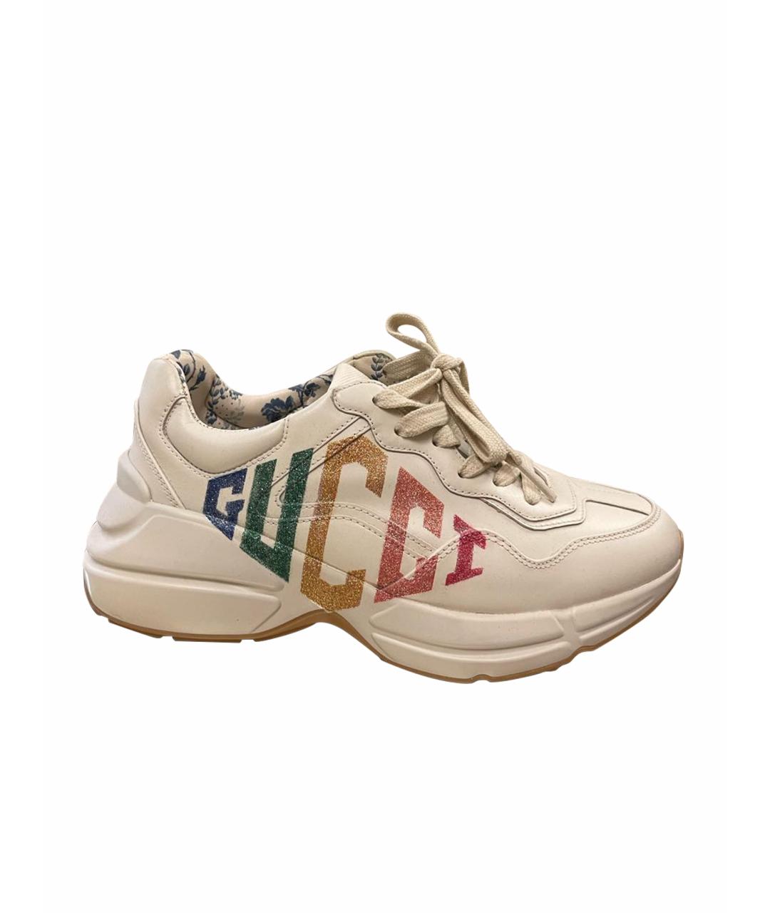 GUCCI Бежевые кожаные кроссовки, фото 1