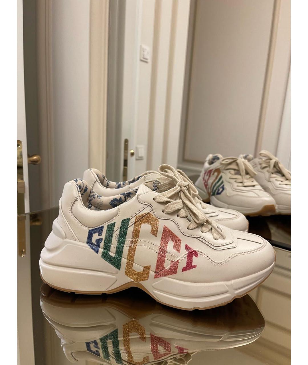 GUCCI Бежевые кожаные кроссовки, фото 8