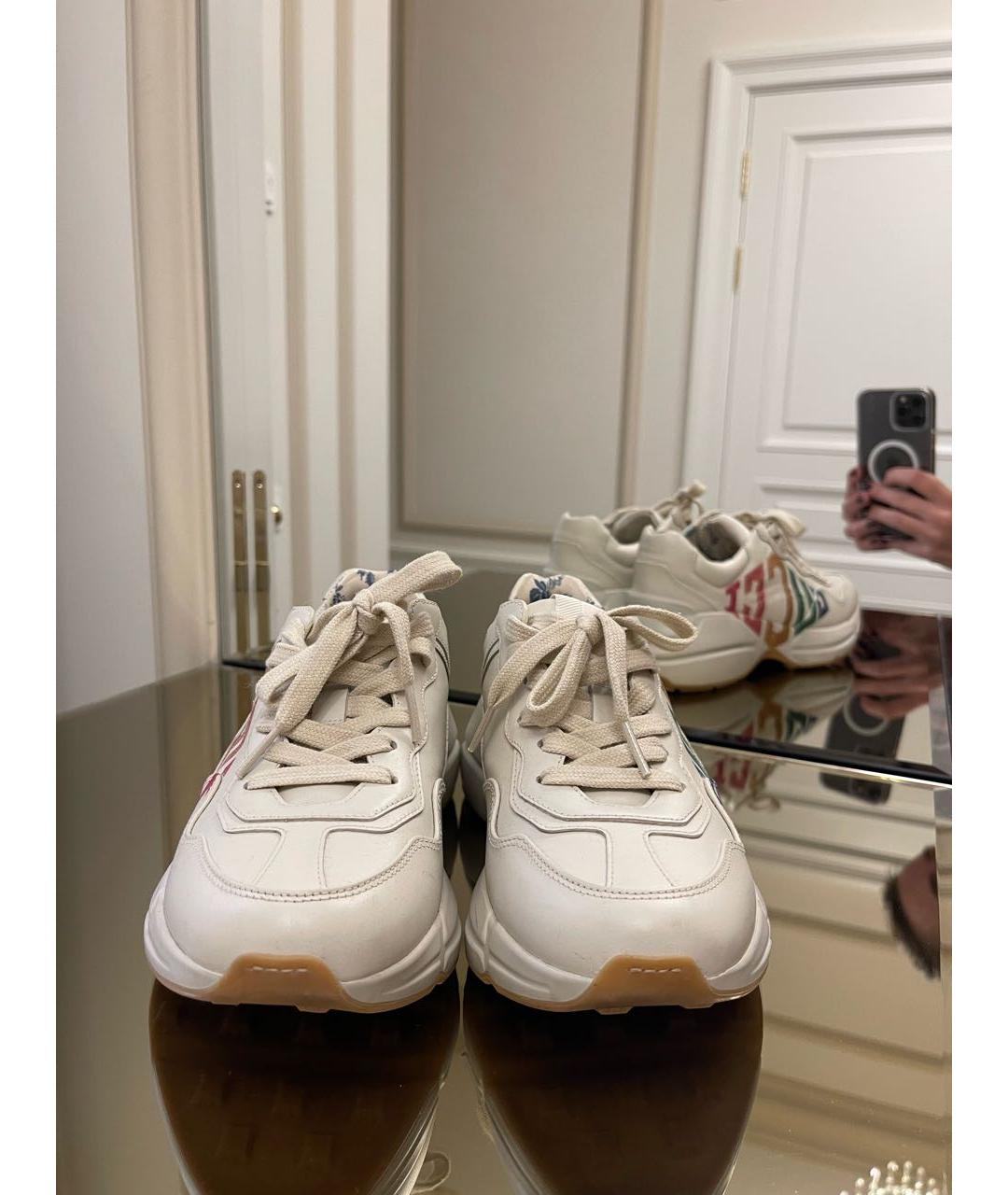 GUCCI Бежевые кожаные кроссовки, фото 5
