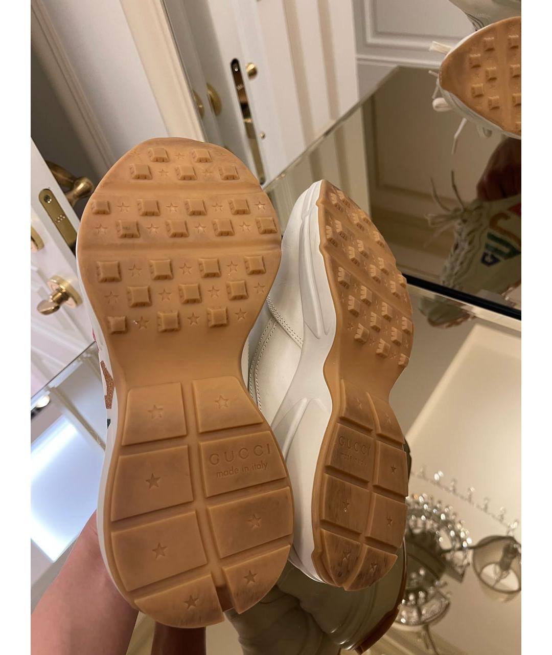 GUCCI Бежевые кожаные кроссовки, фото 6