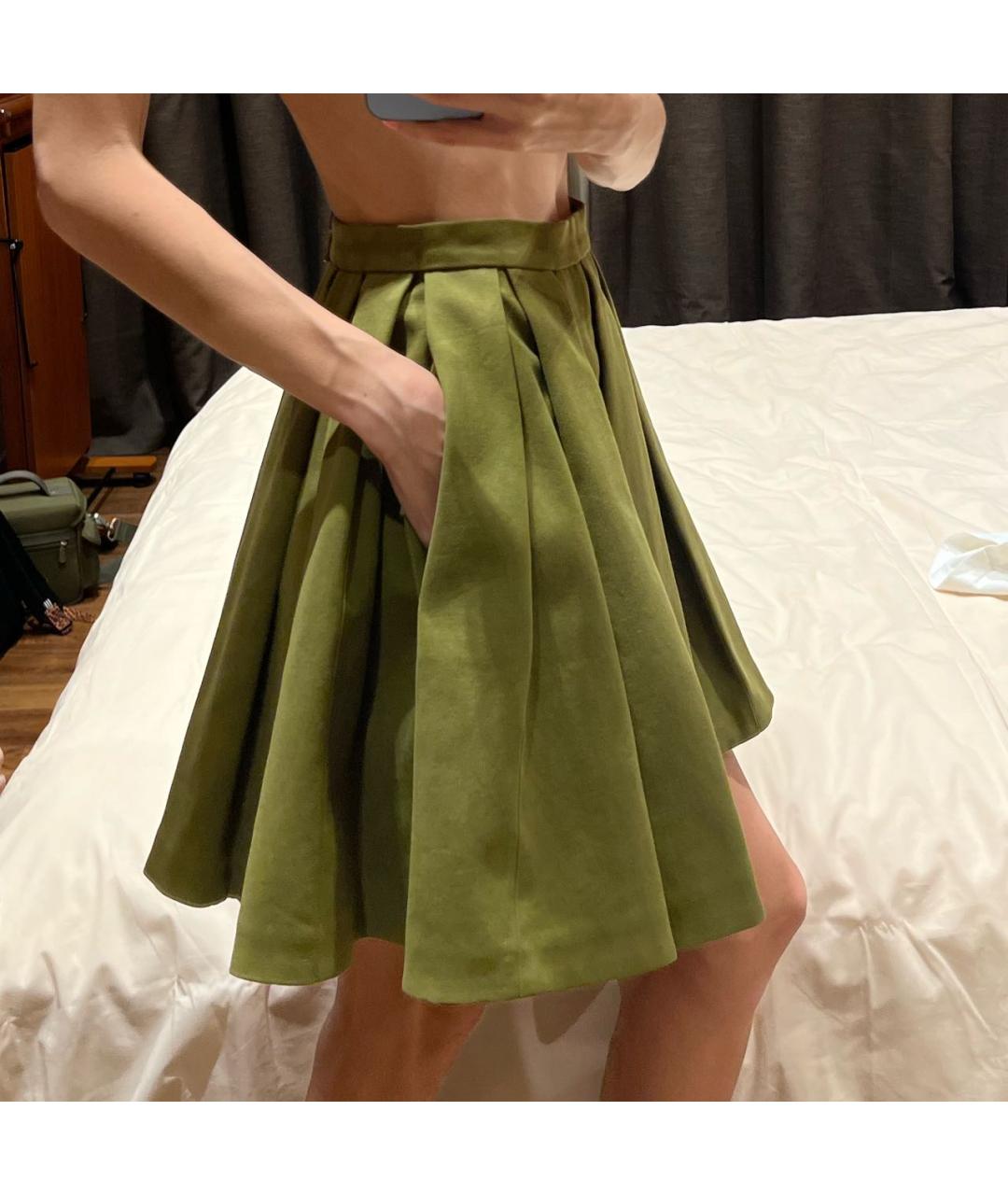 BALMAIN Хаки хлопко-эластановая юбка мини, фото 6