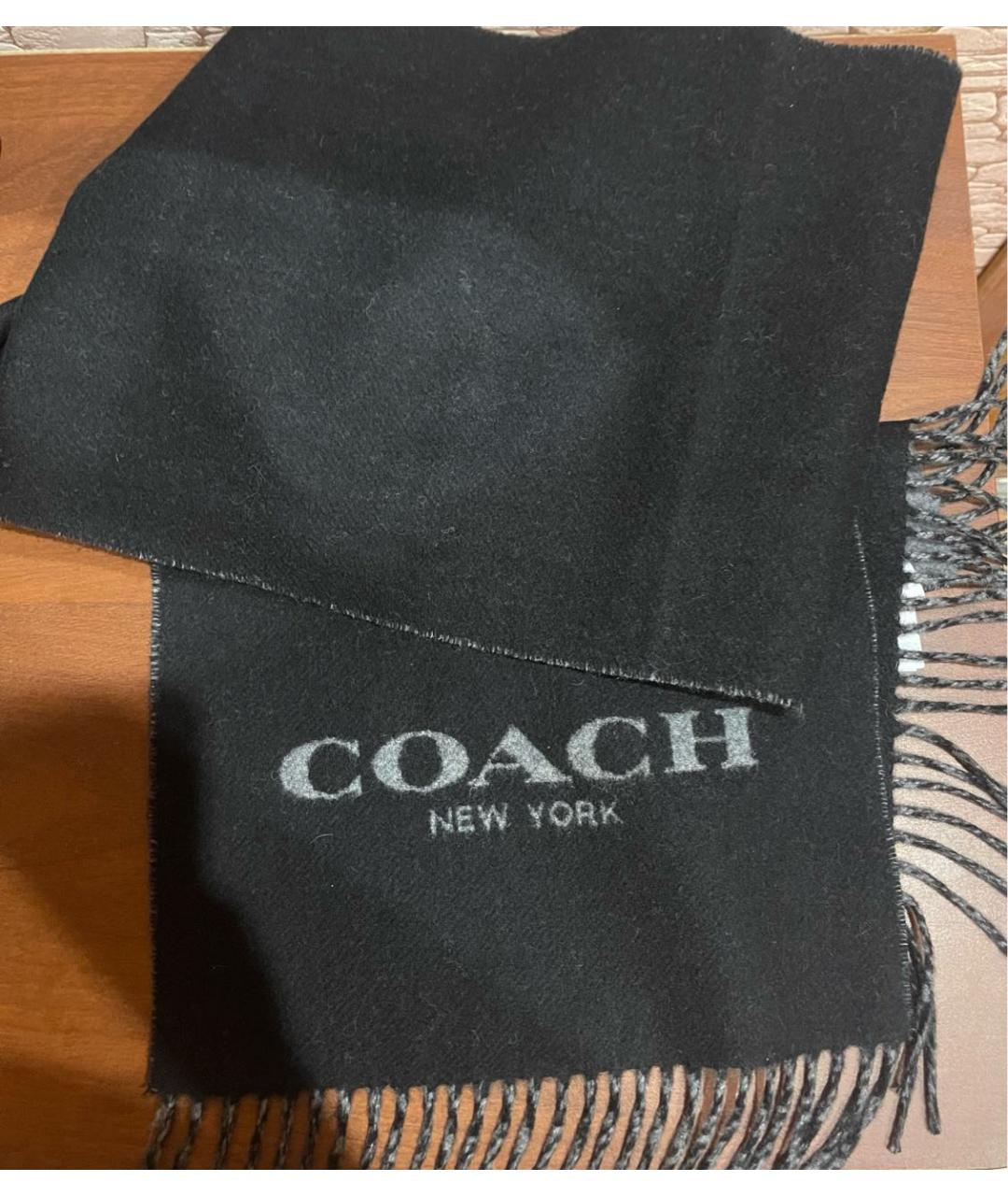 COACH Черный шерстяной шарф, фото 4