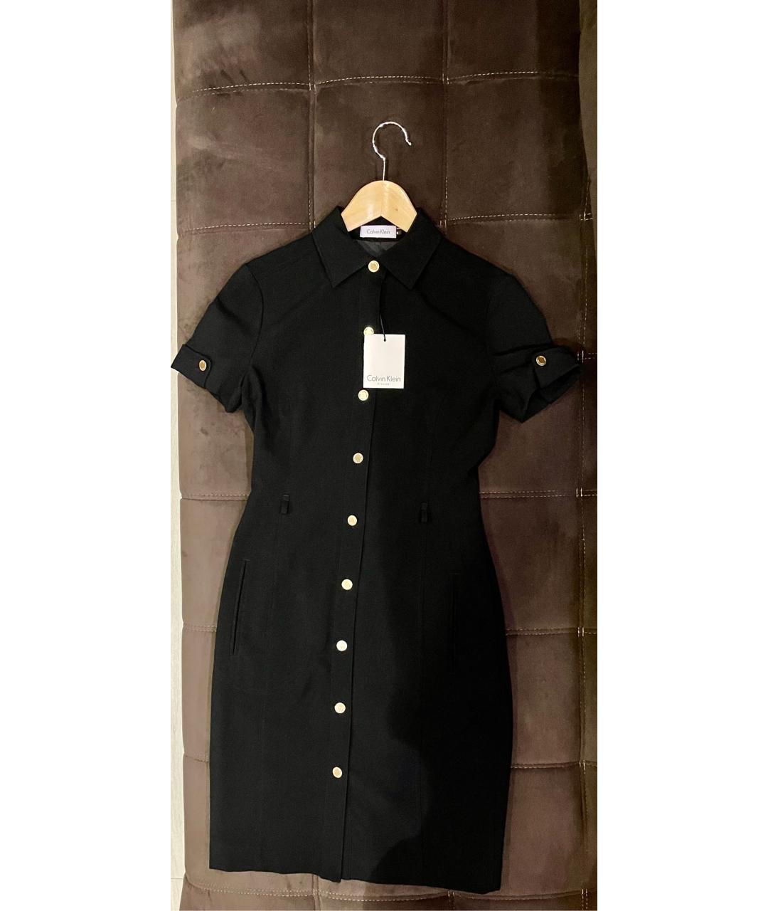 Calvin klein black dress with gold buttons best sale