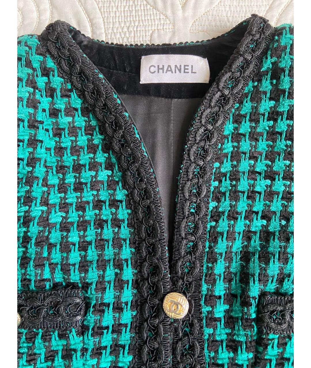 CHANEL PRE-OWNED Зеленый твидовый жакет/пиджак, фото 7