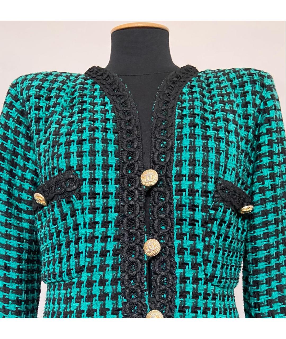 CHANEL PRE-OWNED Зеленый твидовый жакет/пиджак, фото 4