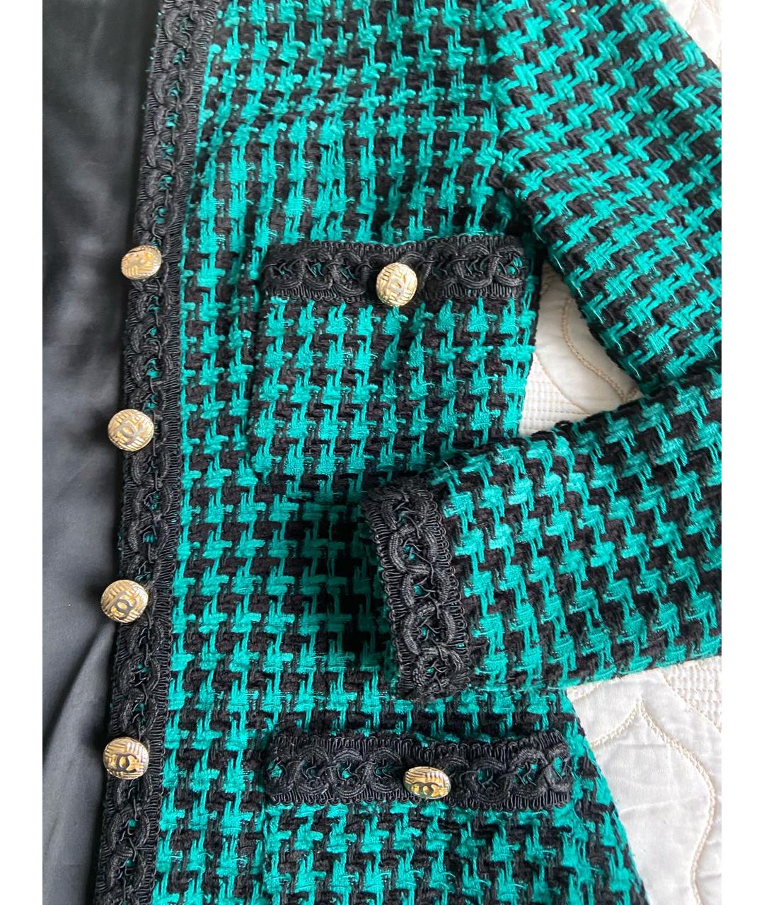CHANEL PRE-OWNED Зеленый твидовый жакет/пиджак, фото 6