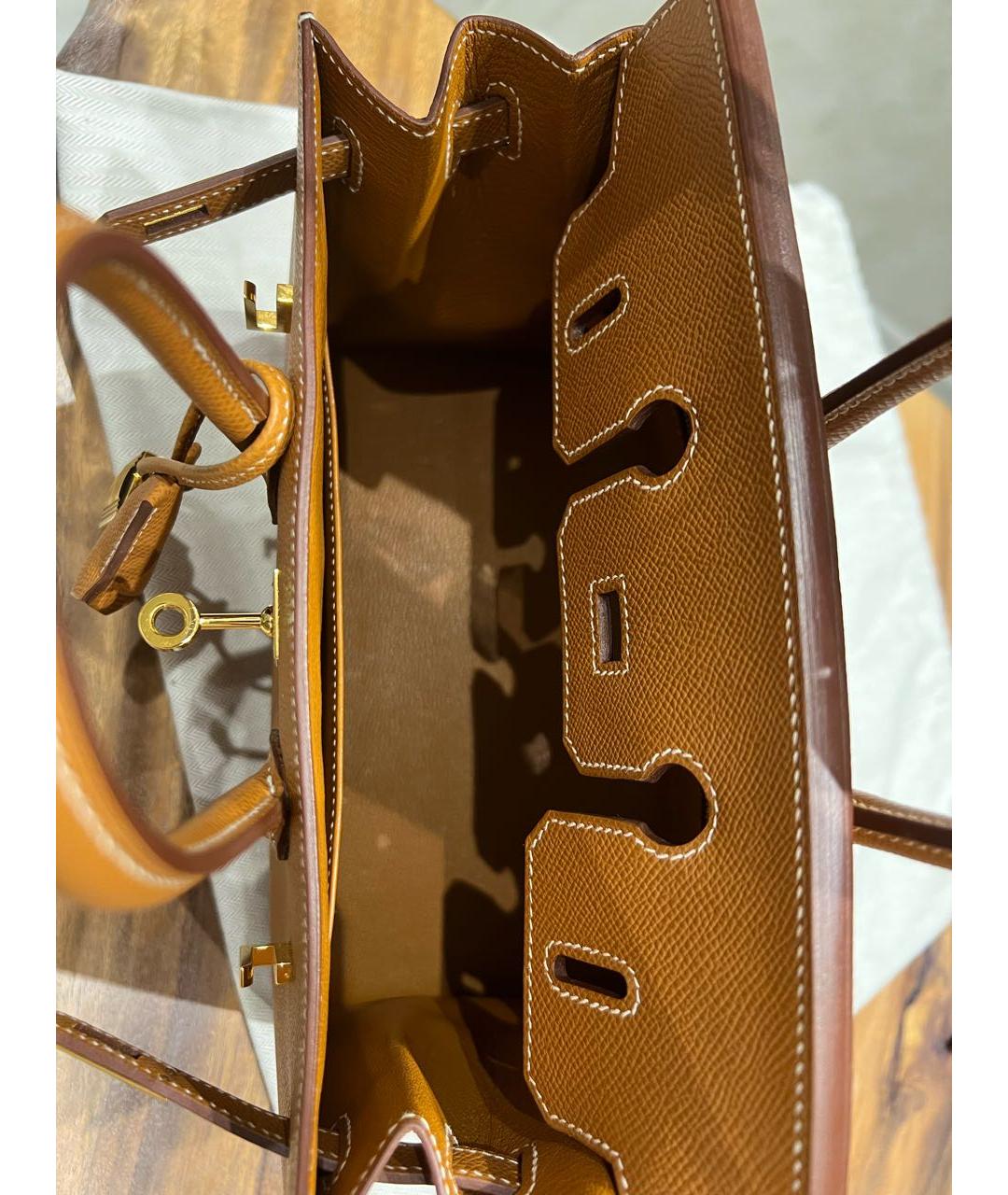 HERMES Коричневая кожаная сумка с короткими ручками, фото 4