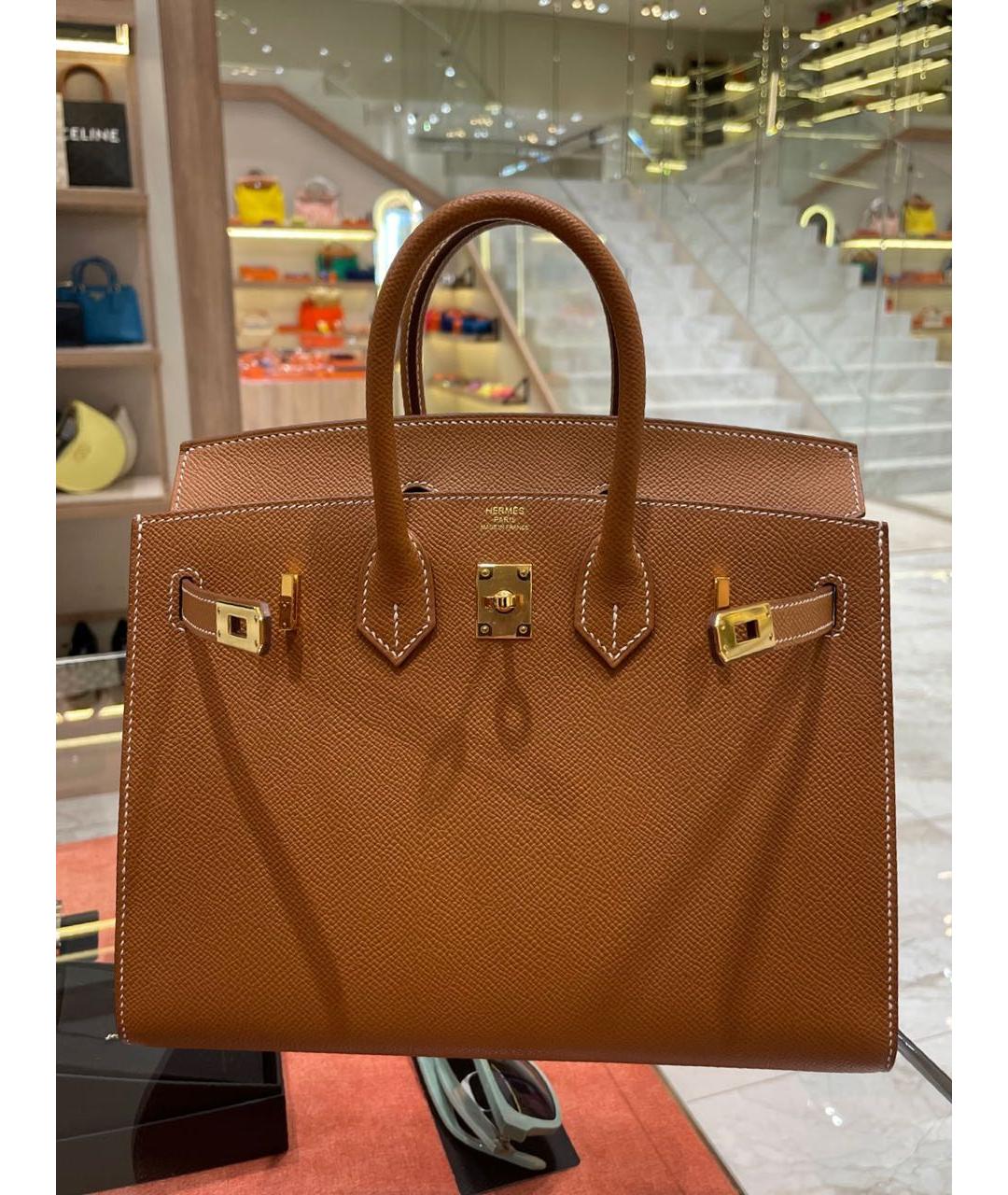 HERMES Коричневая кожаная сумка с короткими ручками, фото 8