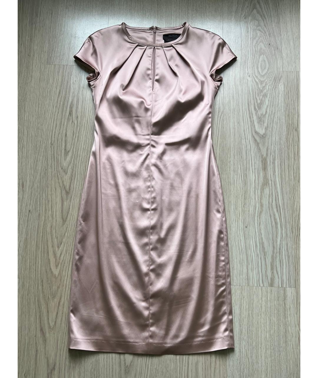 MAX MARA Бежевое атласное коктейльное платье, фото 5