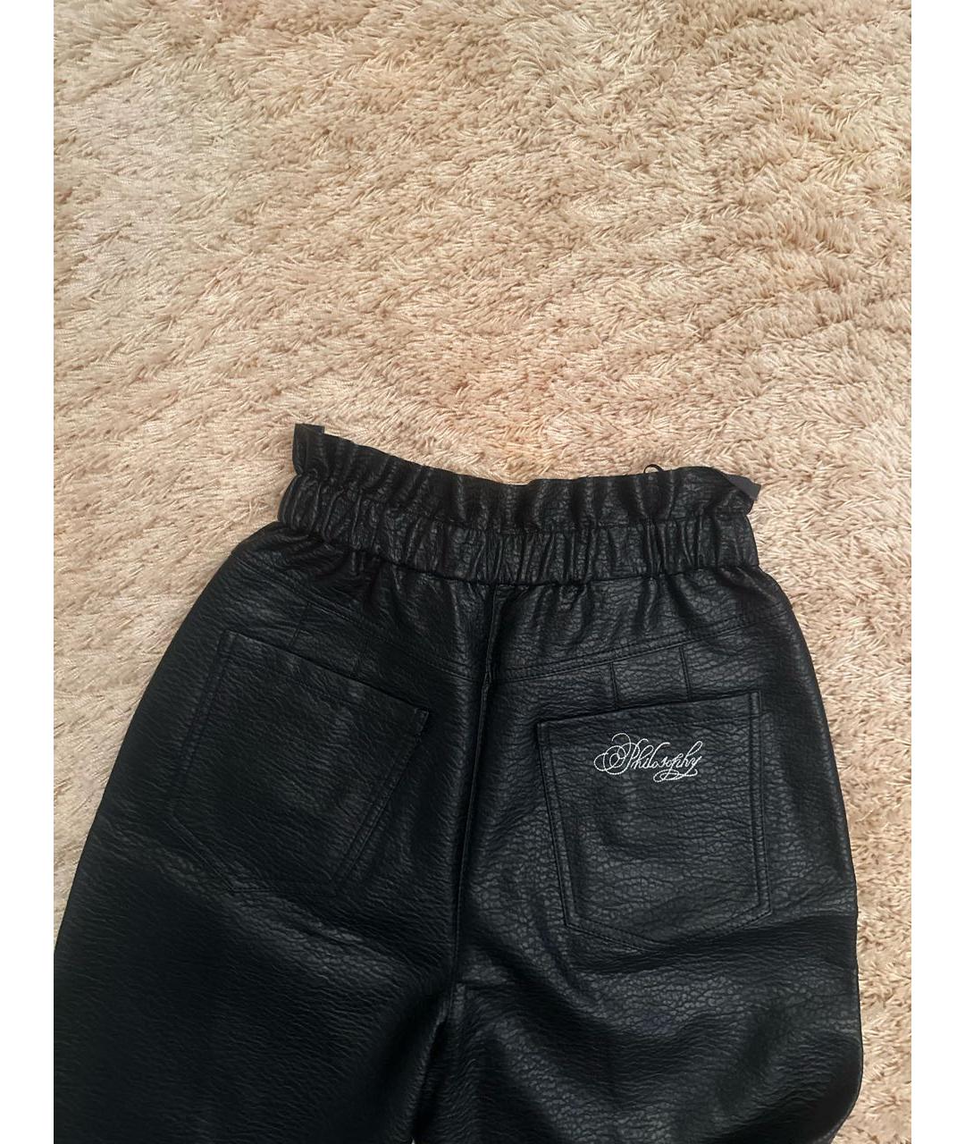 PHILOSOPHY Черные кожаные прямые брюки, фото 3