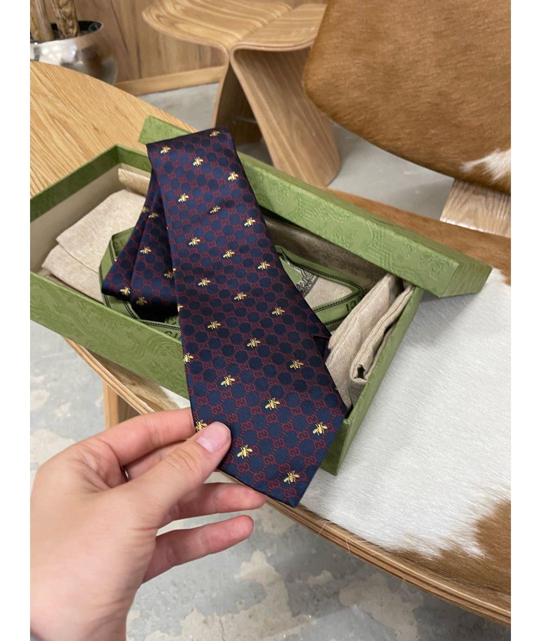 GUCCI Темно-синий тканевый галстук, фото 5