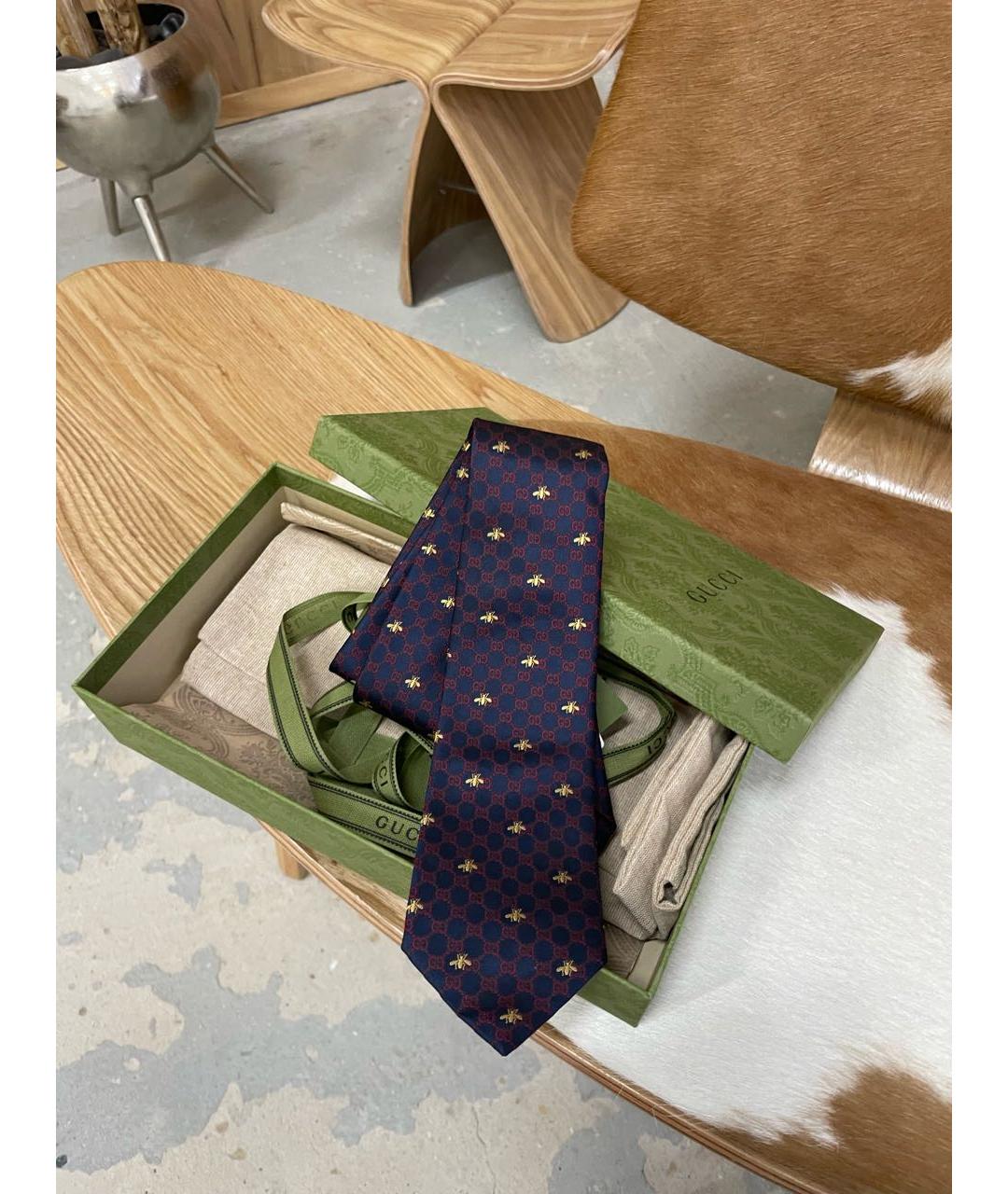GUCCI Темно-синий тканевый галстук, фото 3