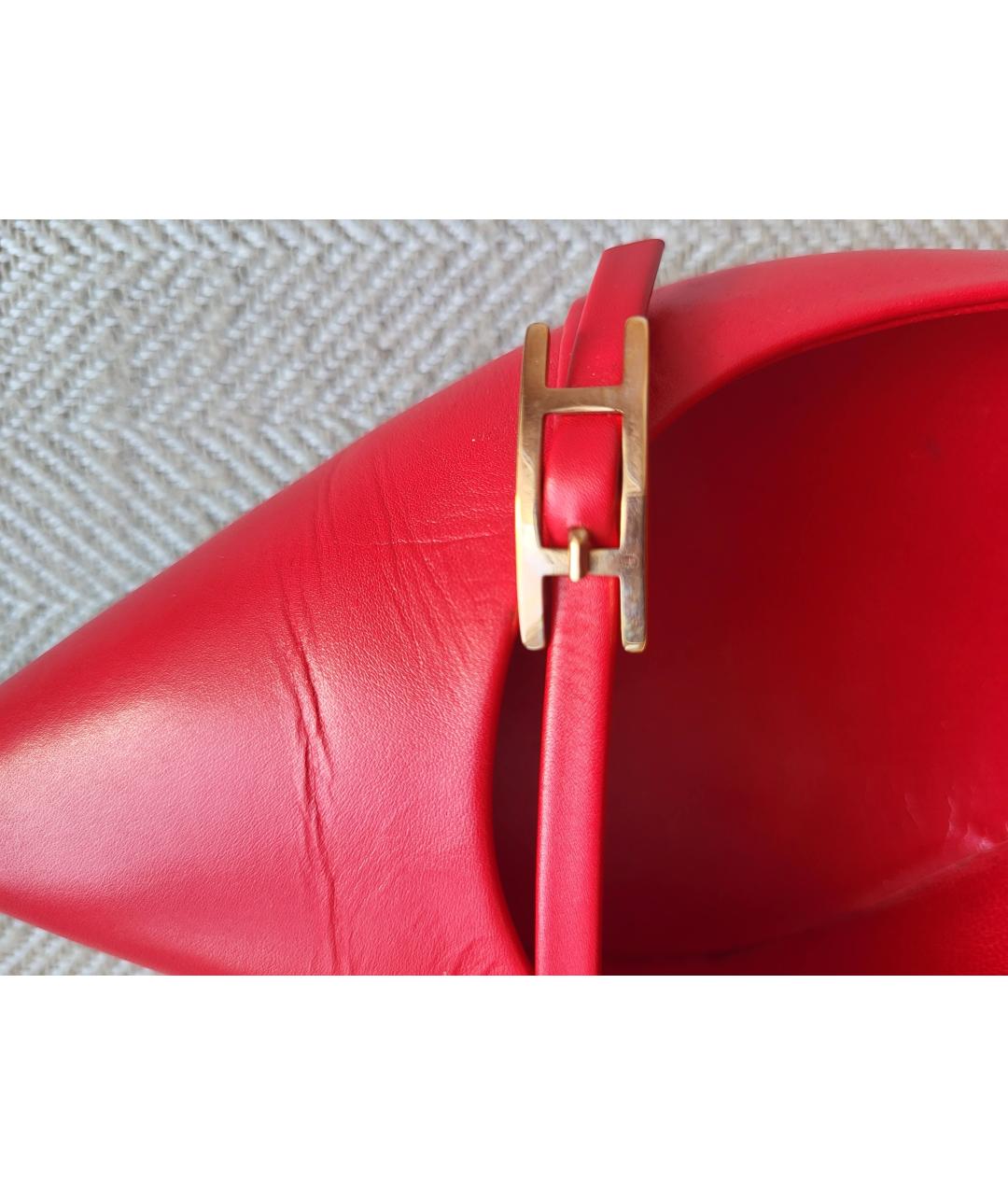 HERMES Красные кожаные лодочки на низком каблуке, фото 6