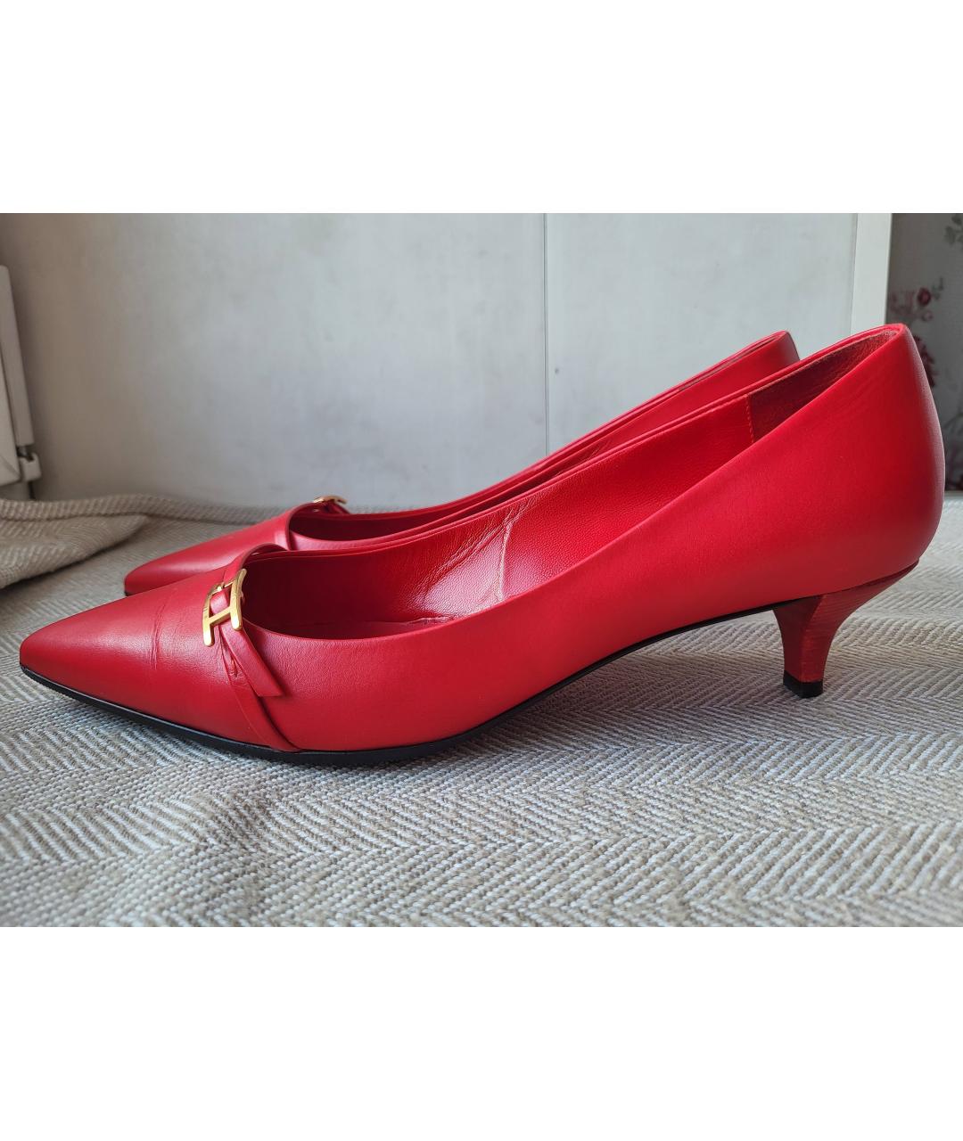 HERMES Красные кожаные лодочки на низком каблуке, фото 10