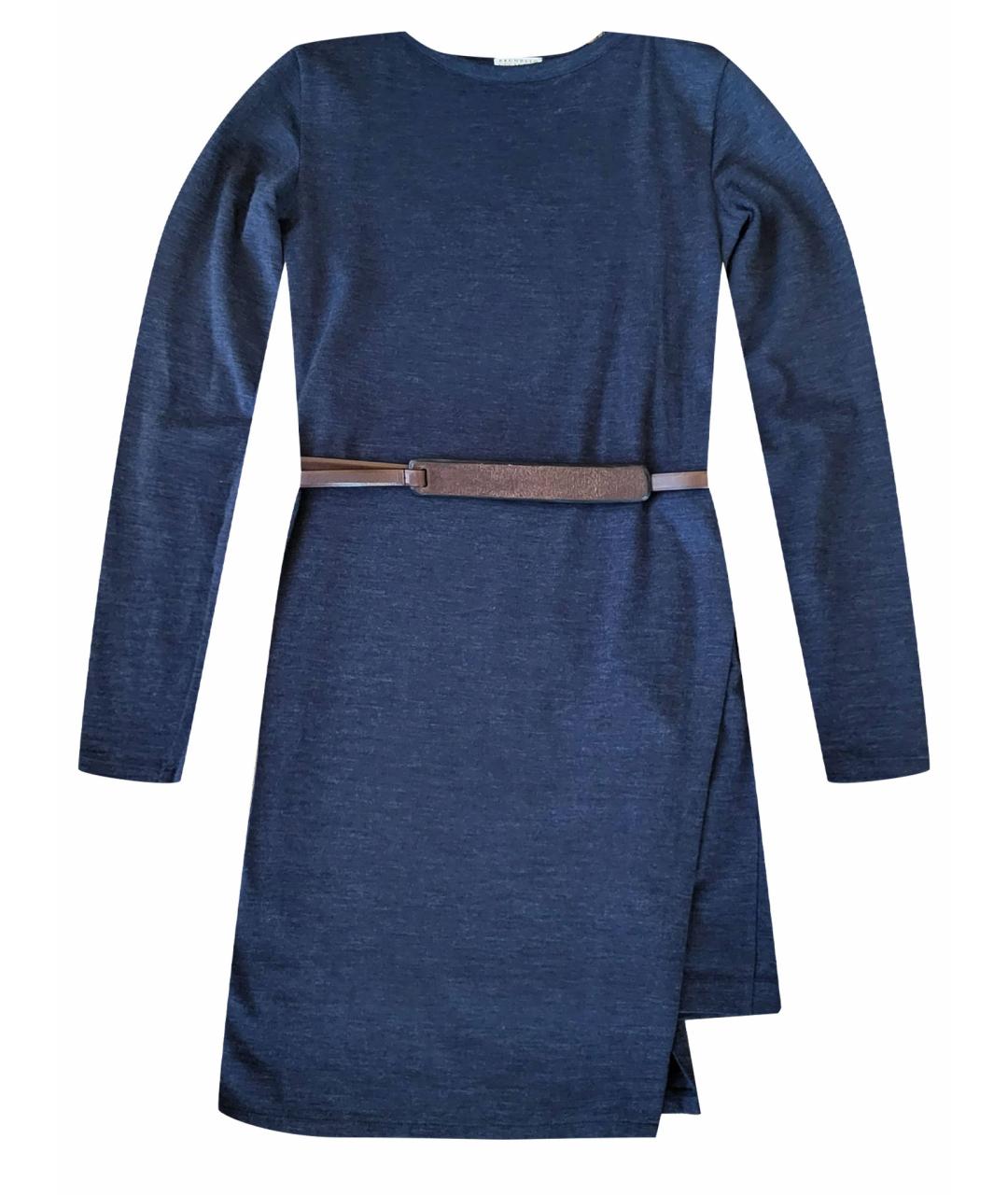 BRUNELLO CUCINELLI Синее шерстяное повседневное платье, фото 1