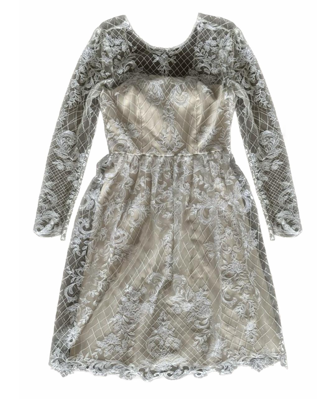 MONIQUE LHUILLIER Бежевое кружевное коктейльное платье, фото 1