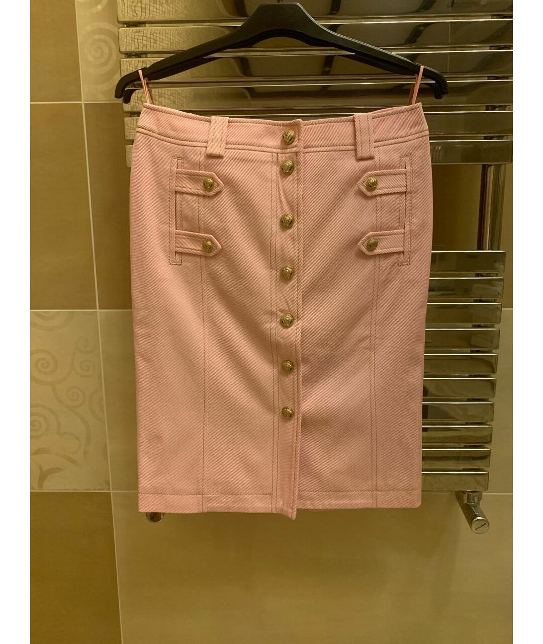 VERSACE Розовая хлопко-эластановая юбка миди, фото 7