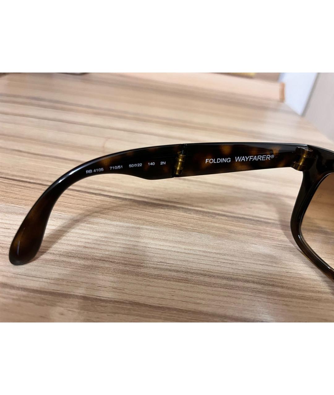 RAY BAN Коричневые пластиковые солнцезащитные очки, фото 4