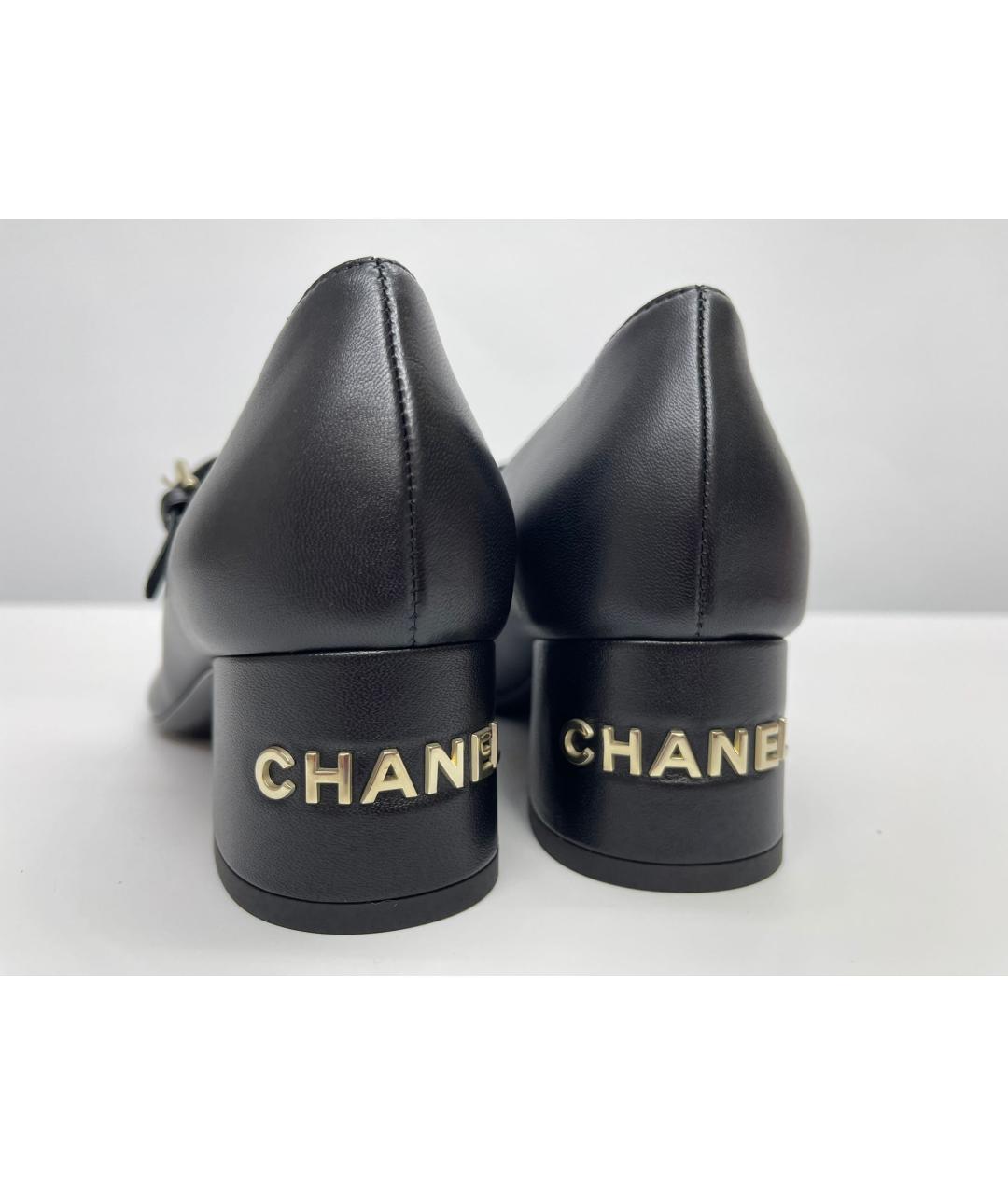 CHANEL Черные кожаные лодочки на низком каблуке, фото 6