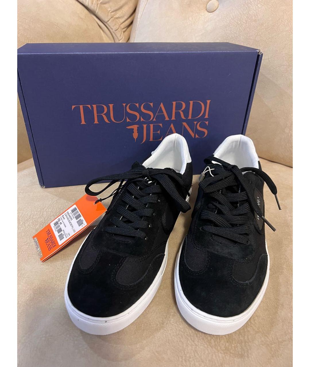 TRUSSARDI JEANS Черные замшевые низкие кроссовки / кеды, фото 5